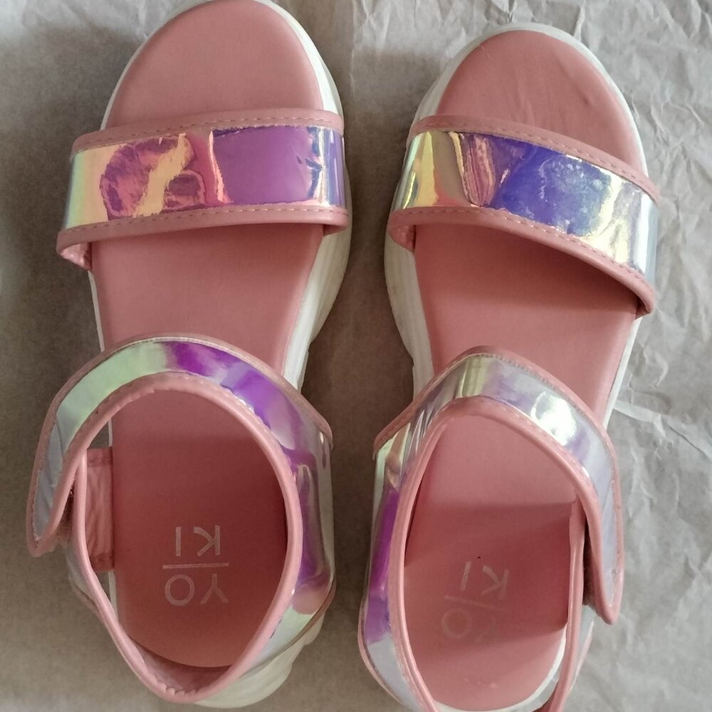 YOKI pink iridescent platform sandals with ankle strap size 6